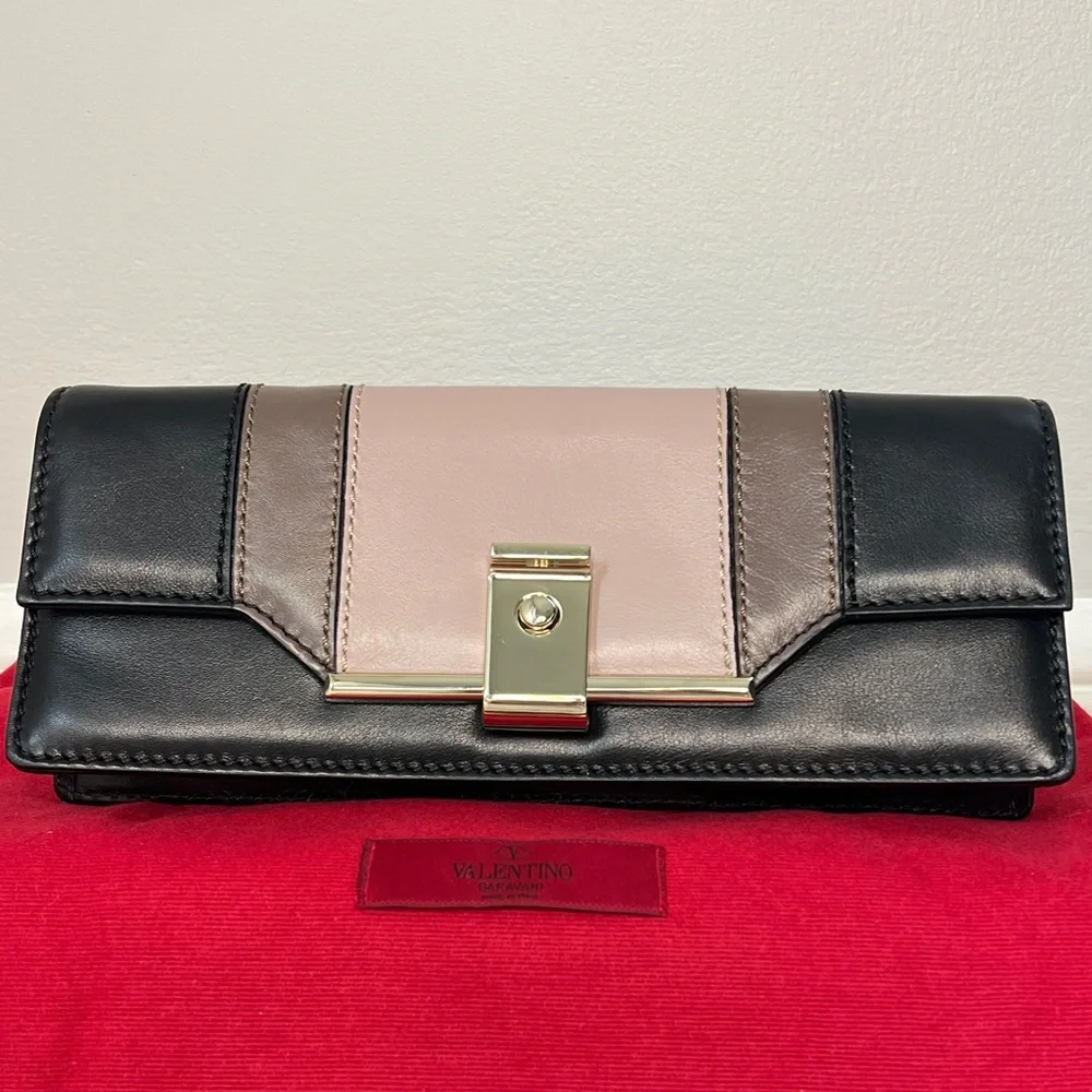 Valentino Garavani Colorblock Leather Shoulder Bag / Clutch w/ Box Dust Bag Tags